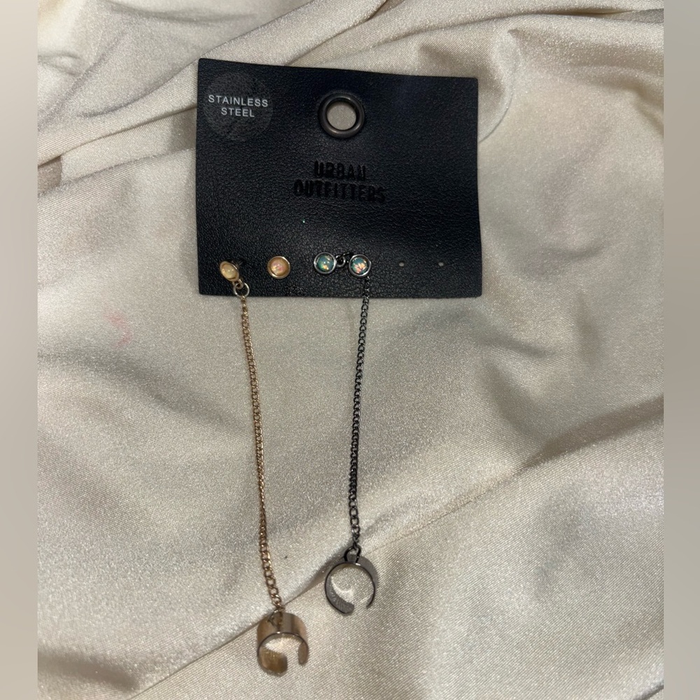 Urban Outfitters Cuff Chain Earrings + Pink Ring